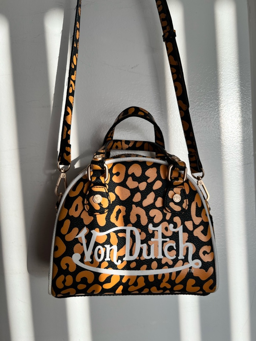 Von Dutch Black & Orange Leopard Print Top-Handle Satchel - Picture 2 of 4